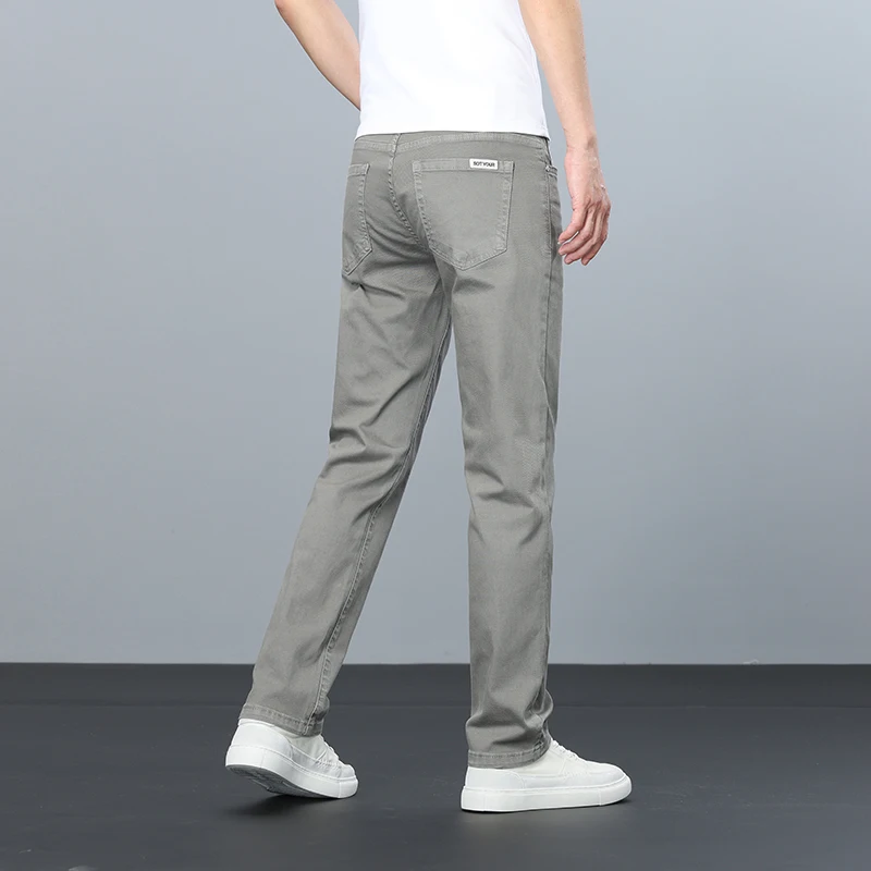 

Cotton Men's Slim Straight Jeans Summer Thin Elastic Soft Comfort Fashion Korean Casual Trousers High-quality Brand Denim Pants