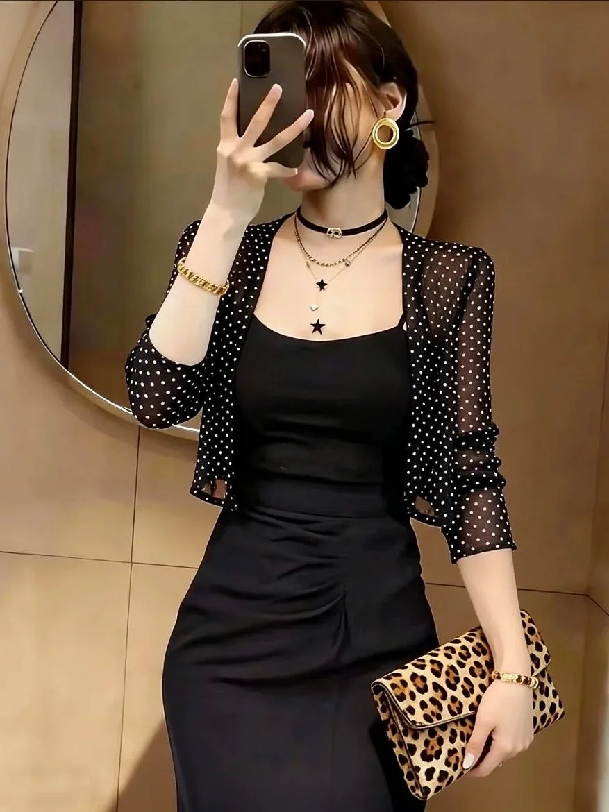 

plus Size Women's Star Diamond Embellished Mesh Cardigan Shoulder Wrap Short Lightweight Breathable Comfortable Fashionable