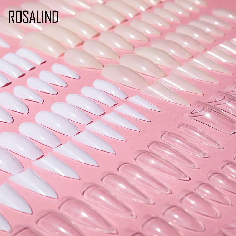 ROSALIND Full Cover False Nails With Jelly Stickers French Fake Nails Set Trapezoid Extension Artificial Nail For Manicure