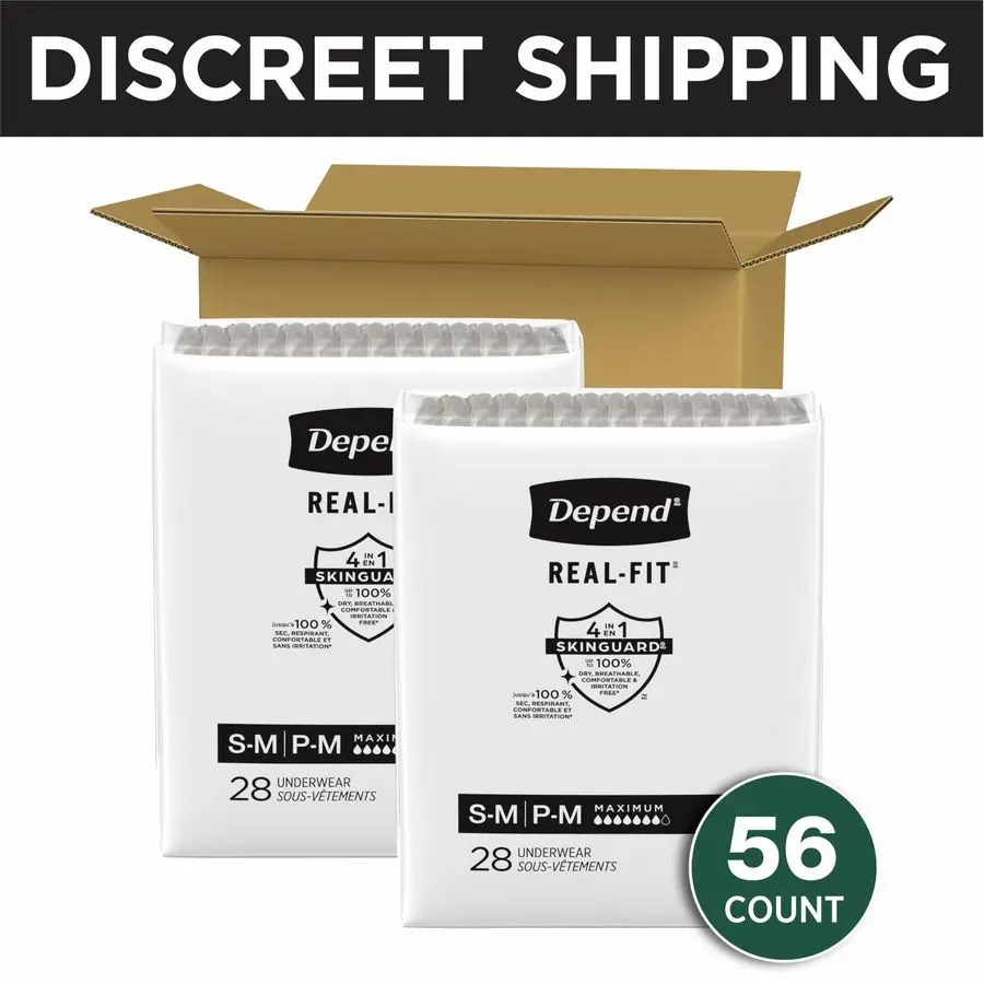 حفاضات للبالغين من Real Fit، ملابس داخلية سلس البول للرجال، يمكن التخلص منها، أقصى قدر من الامتصاص، صغير متوسط، رمادي، 56 قطعة من عبوتين #2
