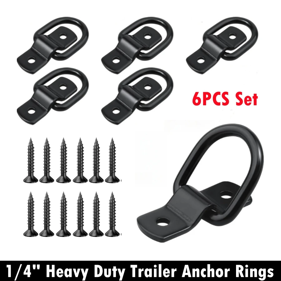 6PCS Truck Tie Downs & Anchors D Rings 1/4