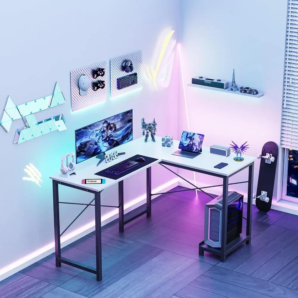 Computer Desk L Shaped- Gaming Desk Corner Desk Writing Desks PC Table with Headphone Hook CPU Stand Home