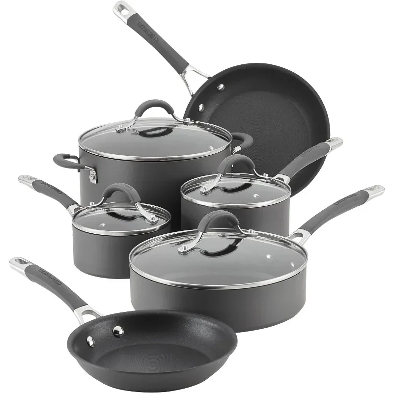 Circulon 83903 Radiance Hard Anodized Nonstick Cookware Pots and Pans Set, 10 Piece, Gray