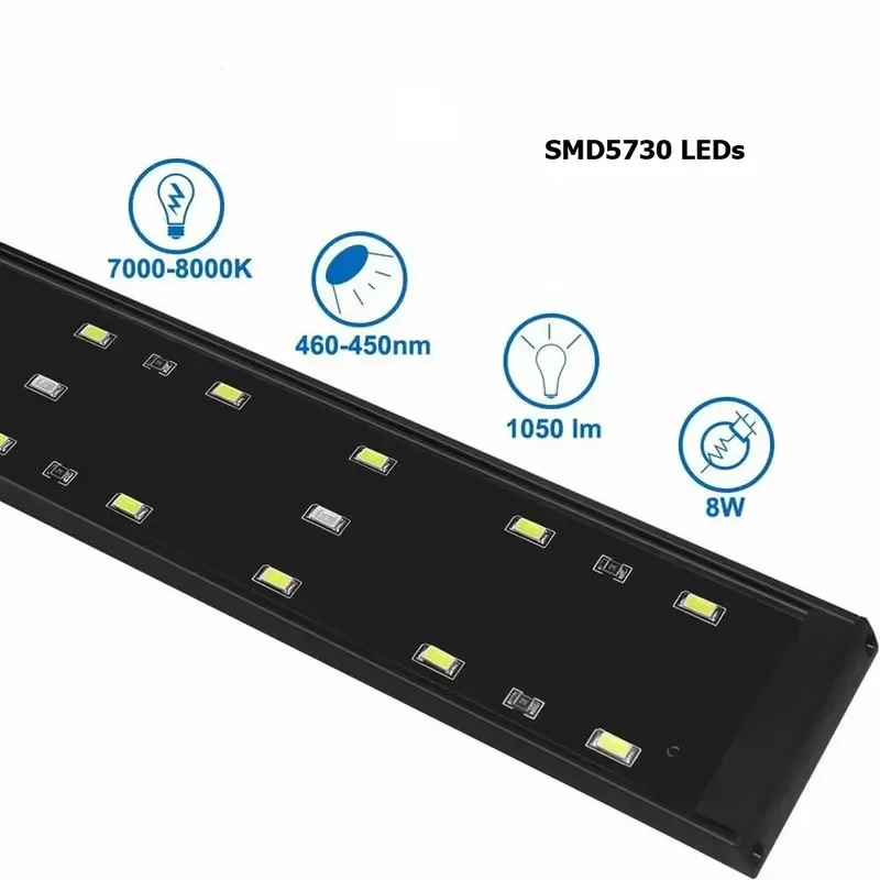 GAKO 8W High Power 5730 LED Aquarium Plant Spectrum Light White Blue CRI 90 Ultra-thin Compact High Output Freshwater Light