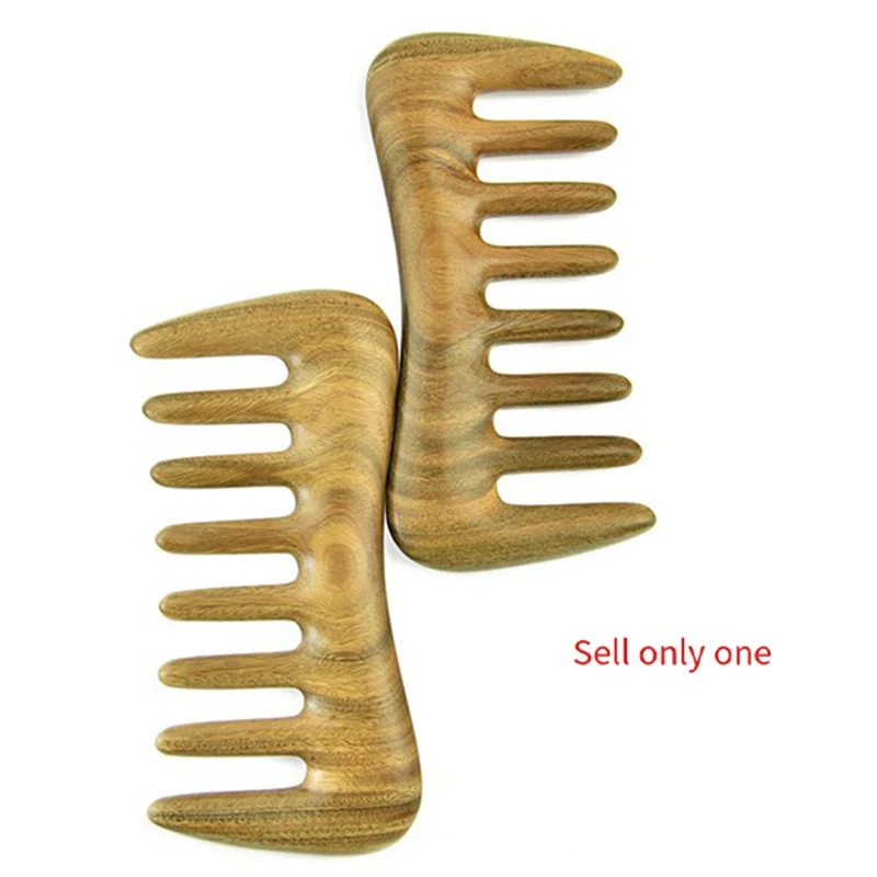 -A14E 1Pcs Green Wide Tooth Hair Comb - Natural Wood Comb For Curly Hair - No Static For Massage Comb Detangling