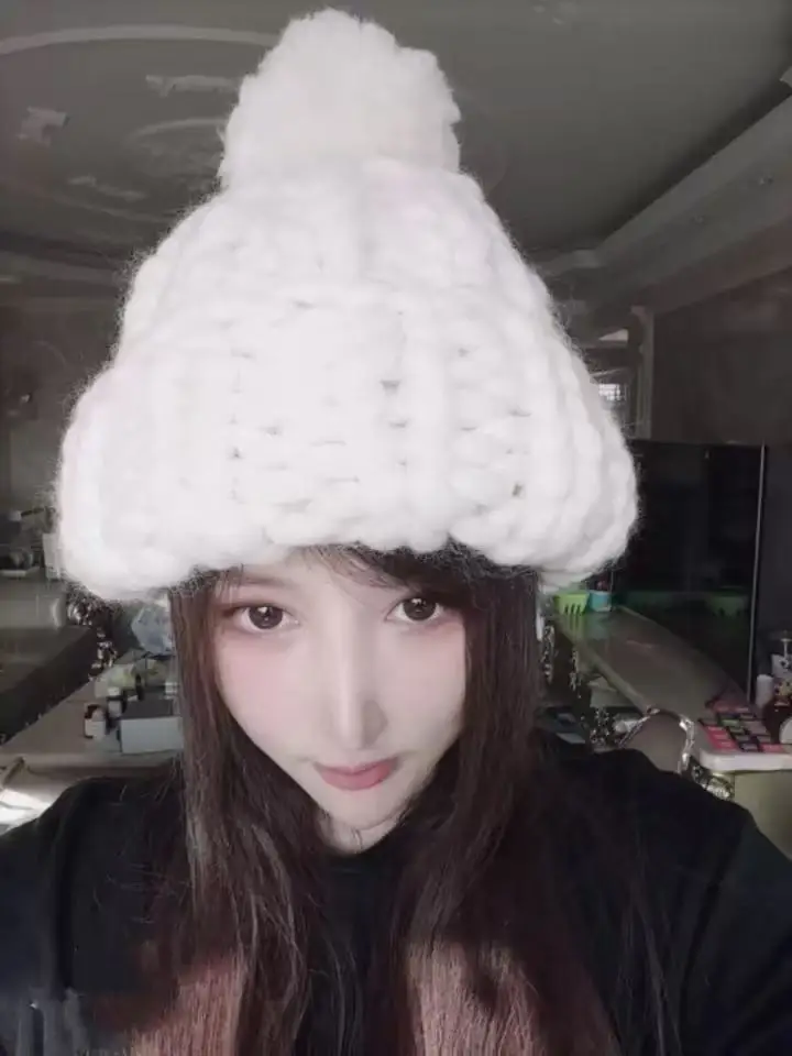European and American Merino Solid Color Pure Wool Hat, Hand Woven Rod Needle, Fashionable and Warm Children's Thick Wool Hat
