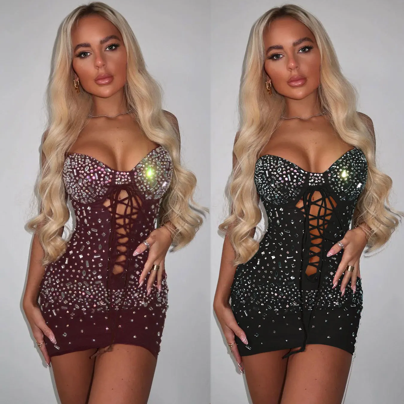 

Sexy nightclub party party club Europe and the United States Slim hot diamond strappy dresses