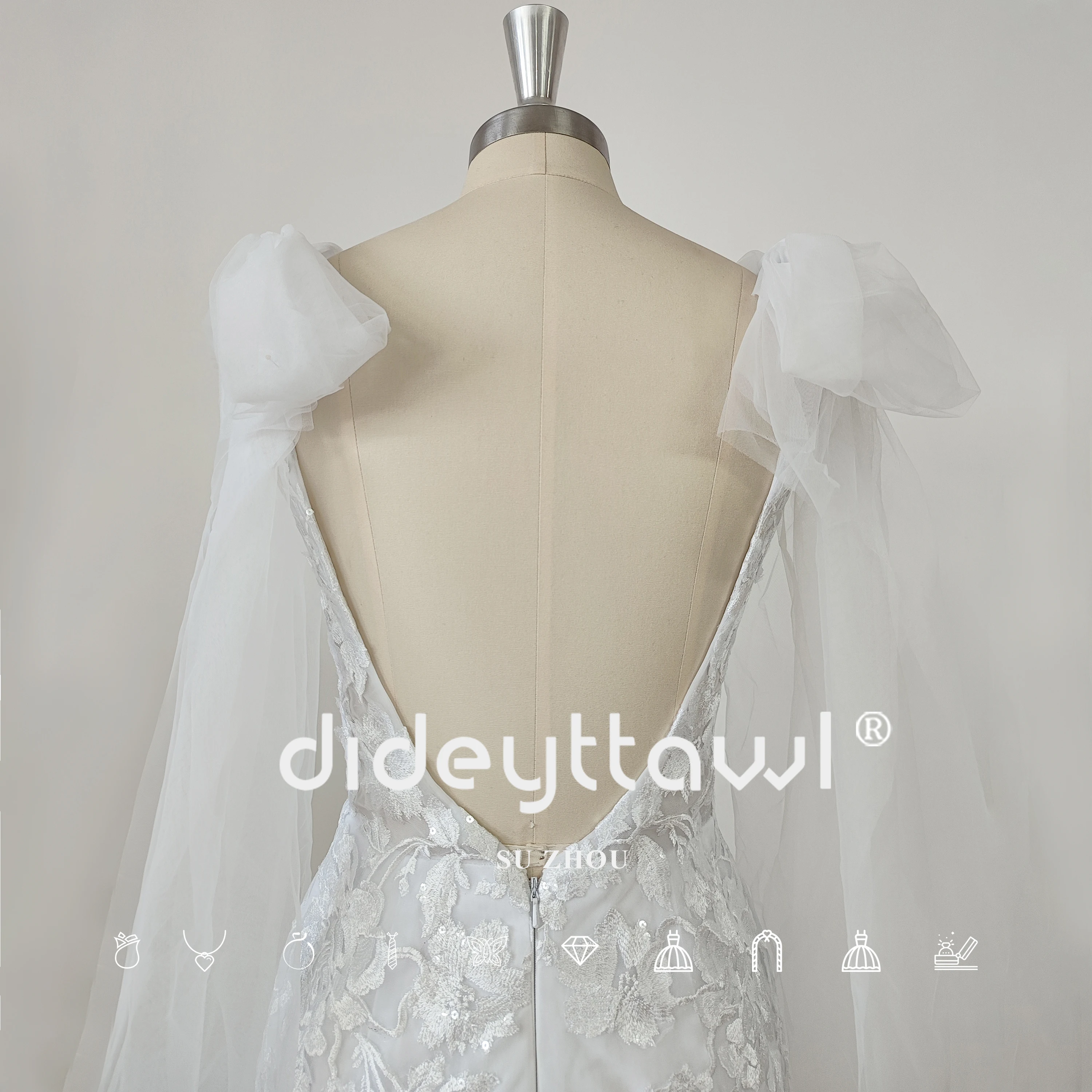 DIDEYTTAWL-Robe de Mariée Sirène en Fibtulle, Col en V, Bretelles, Appliques en Dentelle, Dos aux, Image Réelle, pour Femme