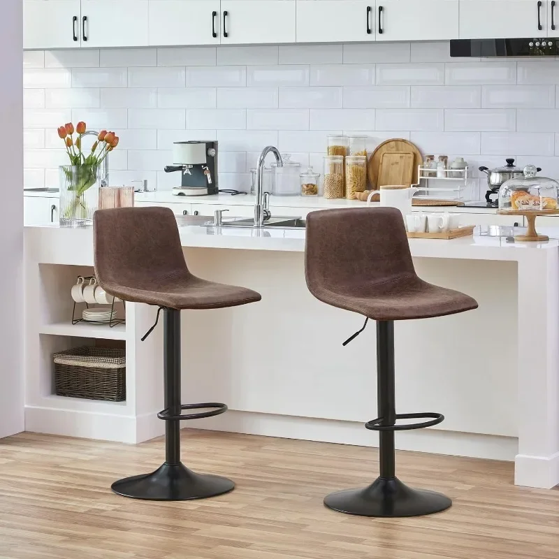 BarStools Modern Design Bar Stools Urban Industrial Faux Leather Armless Chair Adjustable Height and 360° Rotation