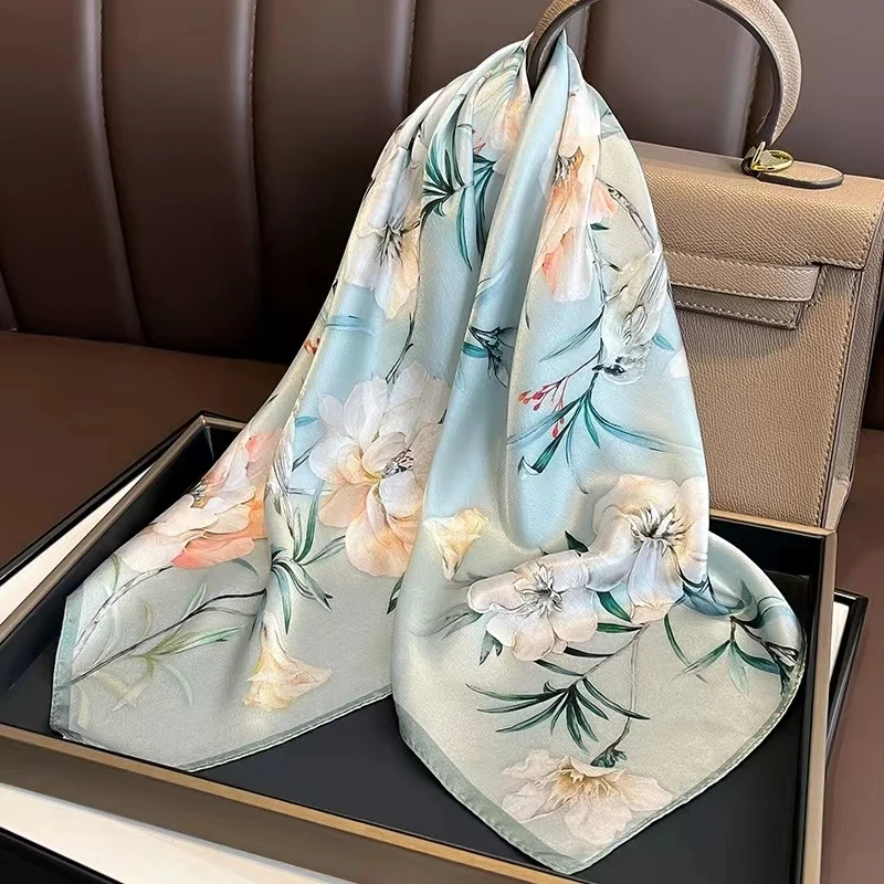 

BYSIFA|Spring Light Green Natural Silk Scarf Women Fashion Brand 100% Silk Square Scarves Foulard Women Scarves Bufandas 65*65cm