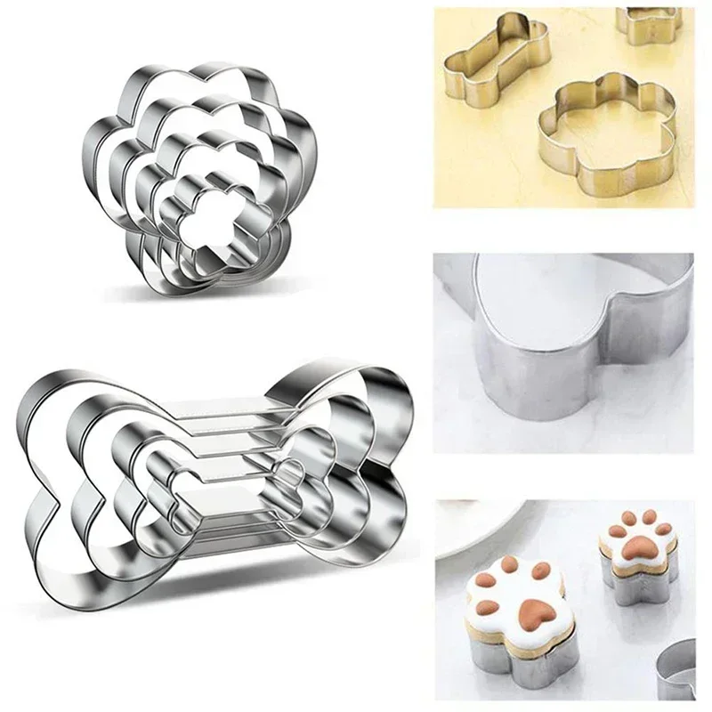 4pcs/set Cookie Cutter Pet Dog Bone Paw Shaped Mold DIY Cake Sugarcraft Biscuit Mould Kitchen Baking Tool Stainless Steel Moulds