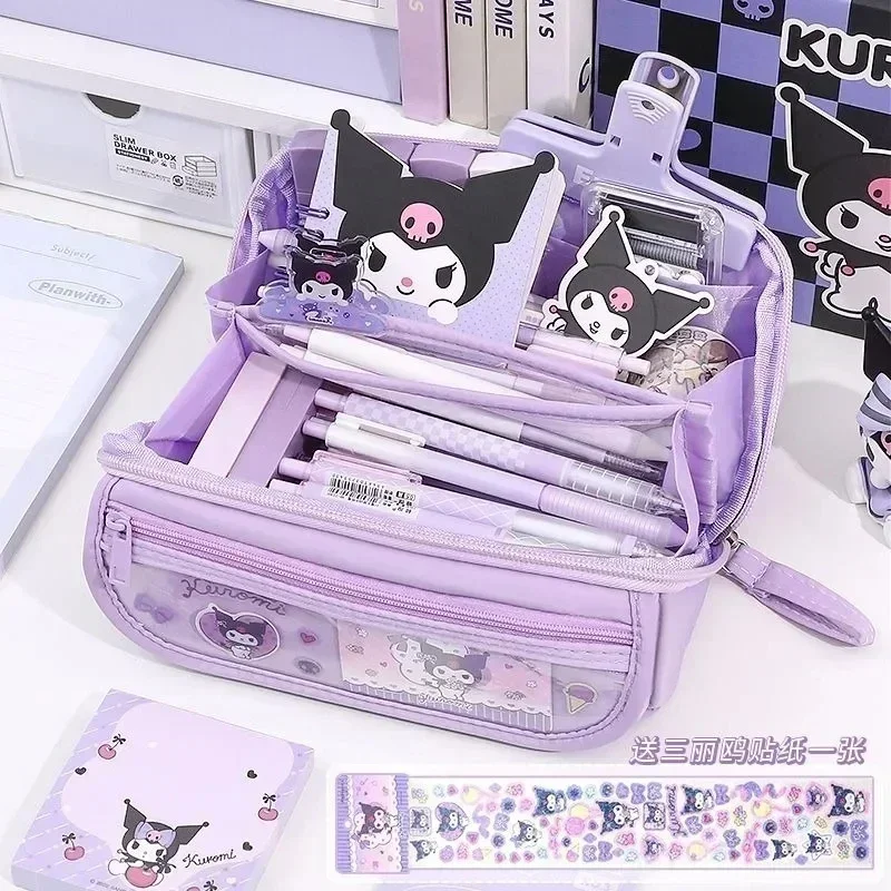 Cartoon Sanrio Character Kuromi My Melody Cinnamoroll Large Capacity Pencil Case Stationery for Junior High School Primary