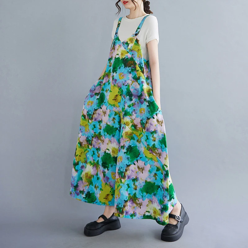 

Summer Original Casual Women's Wide Leg Pants Strapl Thin Overall Pants High Waist Long Pants Polyester Fiber V-Ne Flora...