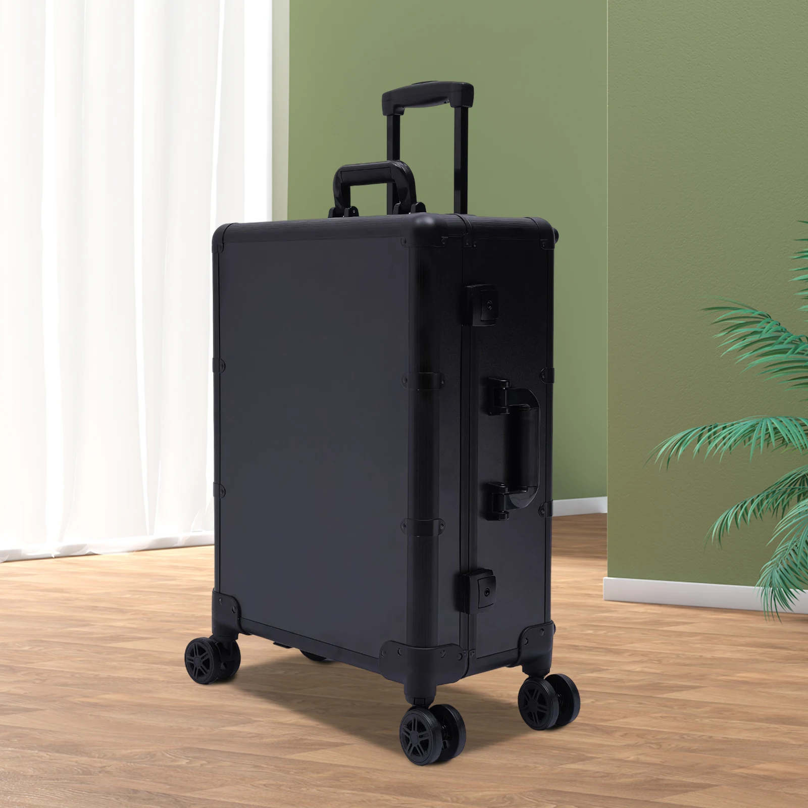 Aluminum Trolley Makeup Train Case with LED Lights Professional Cosmetic Organizer Studio with Wheels for Travel