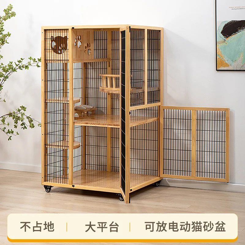 

Cat villa solid wood does not occupy the cage, household indoor house three-story large house luxury cat cabinet cus