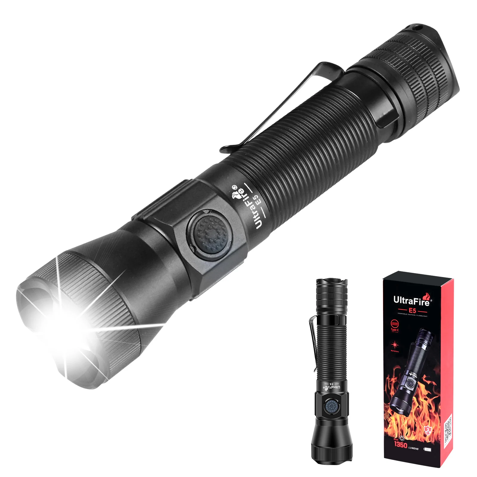 

UltraFire E5 Tactical Led Flashlights 1350LM Type C USB Rechargeable 18650 Powerful Outdoor Lighting High Power Lanterns Torch