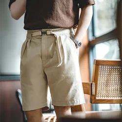 Maden Vintage Buckle Belt Straight Shorts with Outdoor Casual Five-point Pants for Men's New Summer Fashion