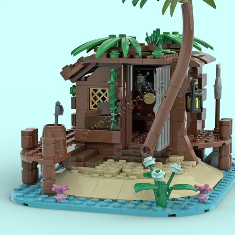 368개 부품 해적 창고 블록 세트 열대 스타일 건축 모델 디테일 장식 장난감 어린이 조립 선물