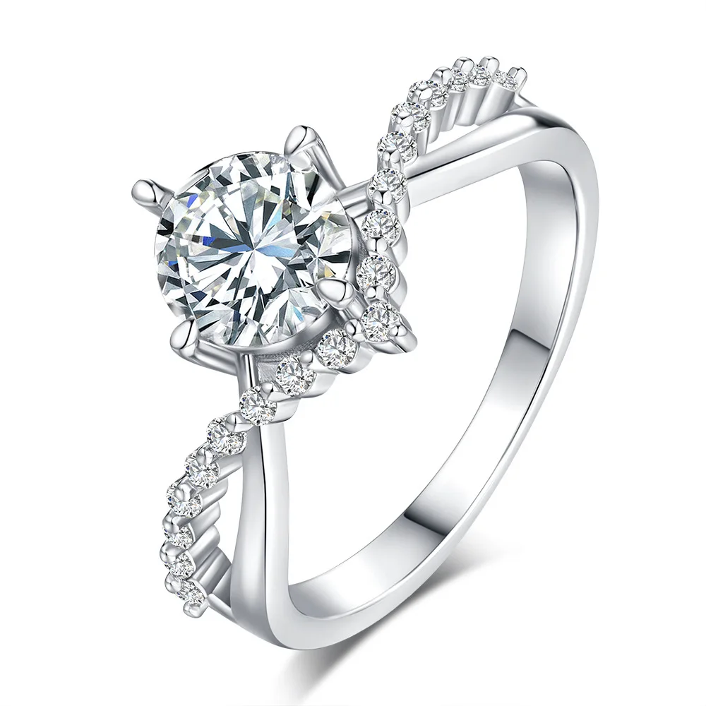 

18K Gold Moissanite Asymmetrical Ring, 1 Carat Fashionable Women's Ring, European and American Platinum PT950 Diamond Ring