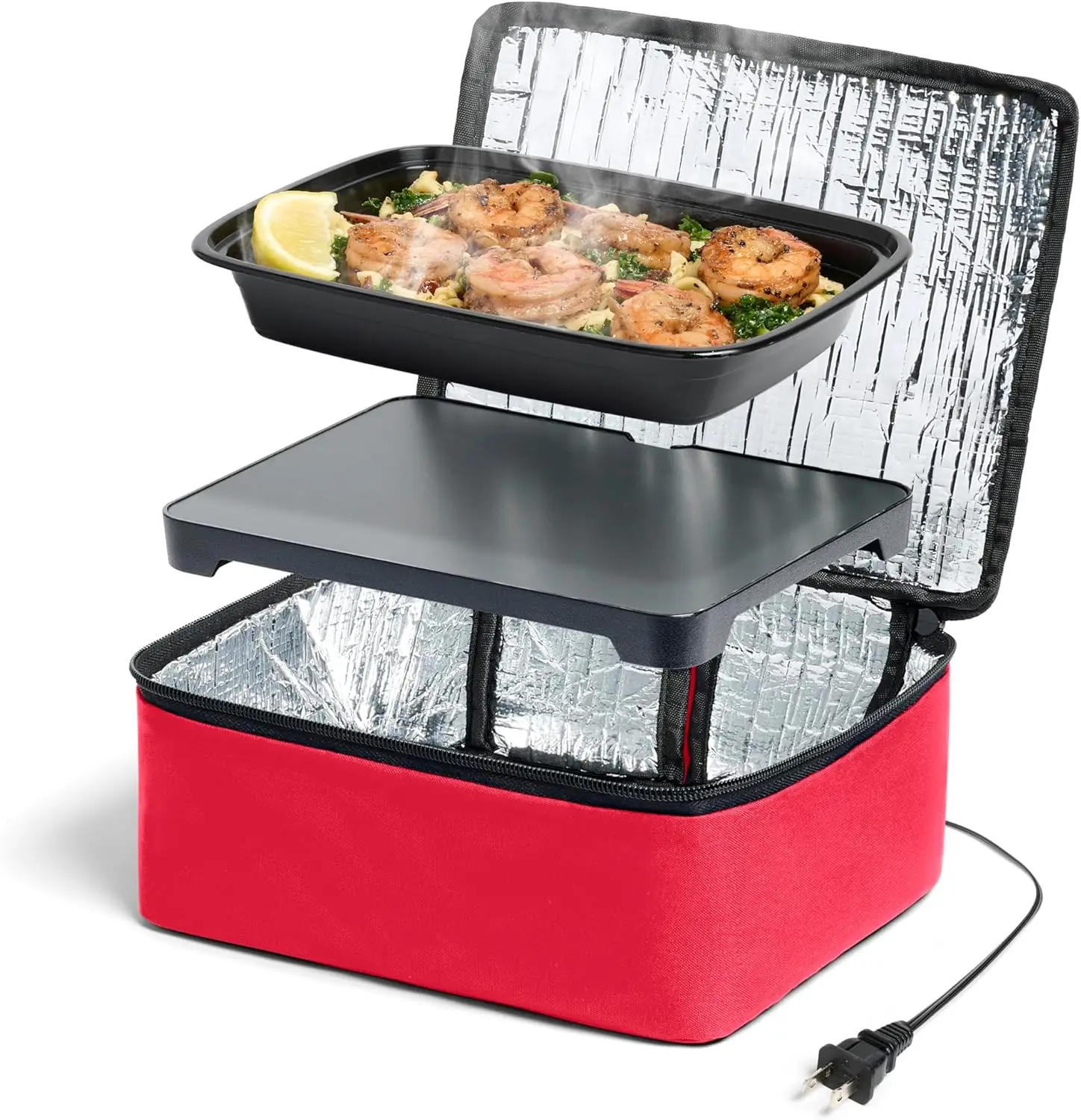 

Portable Electric Food Warmer for On-the-Go Meals - Cook, Reheat, and Eat Anywhere - Red