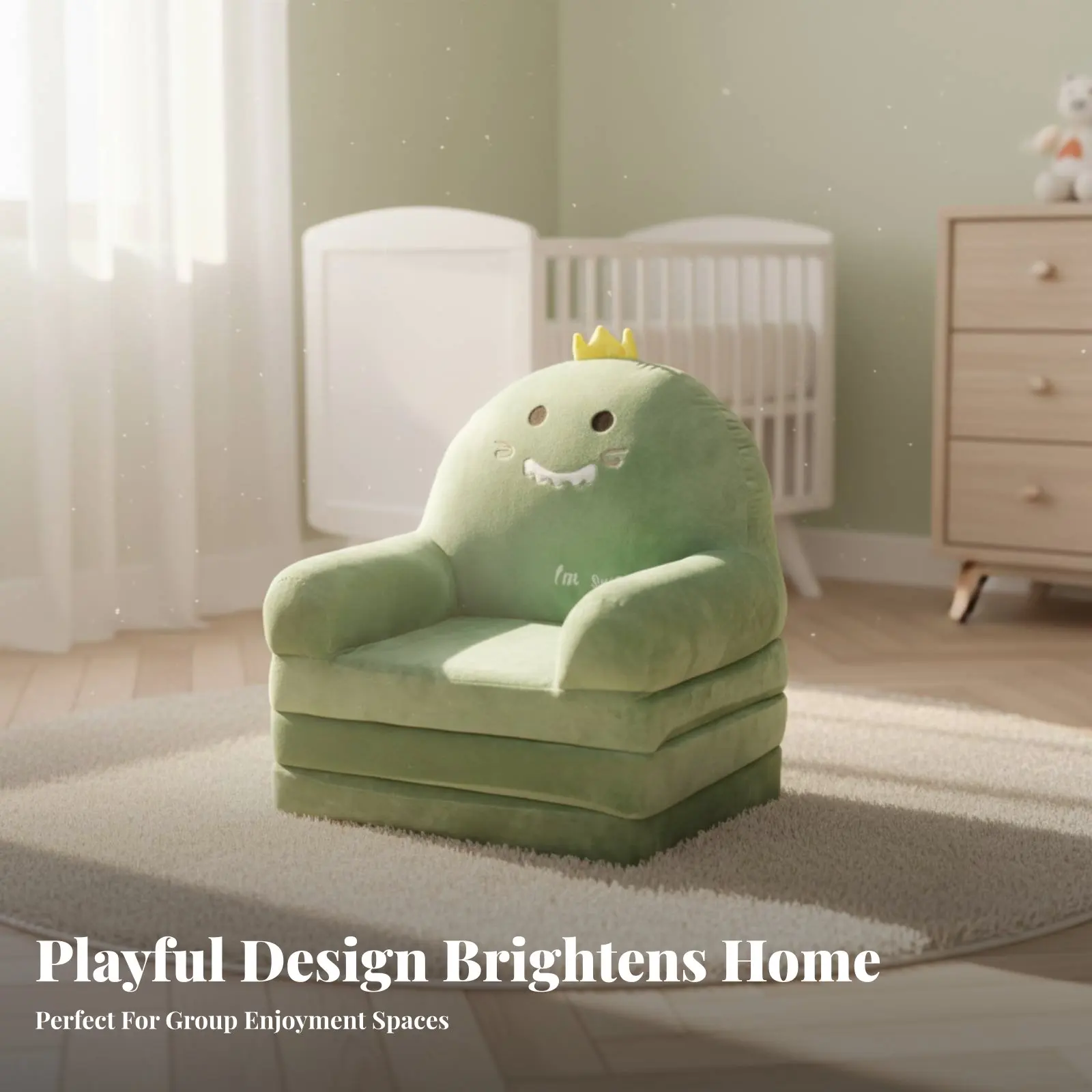 変形可能なフリップオープンソファ、折りたたみ式幼児用カウチ、漫画キャラクターデザイン、軽量で持ち運び可能、親や幼稚園に最適