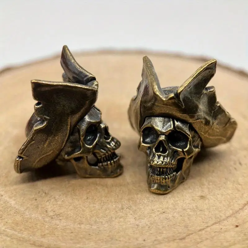 Skeleton Captain Cowboy Hat Brass Knife Bead EDC Outdoor DIY Woven Lanyard Pendant Jewelry Punk Bracelet Charms