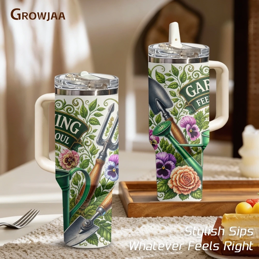 Vintage Garden Bloom Vacuum Flasks 40oz 3rd Gen Vacuum Insulated Stainless Steel Tumbler Cup with Handle Straw Lid for Gifts