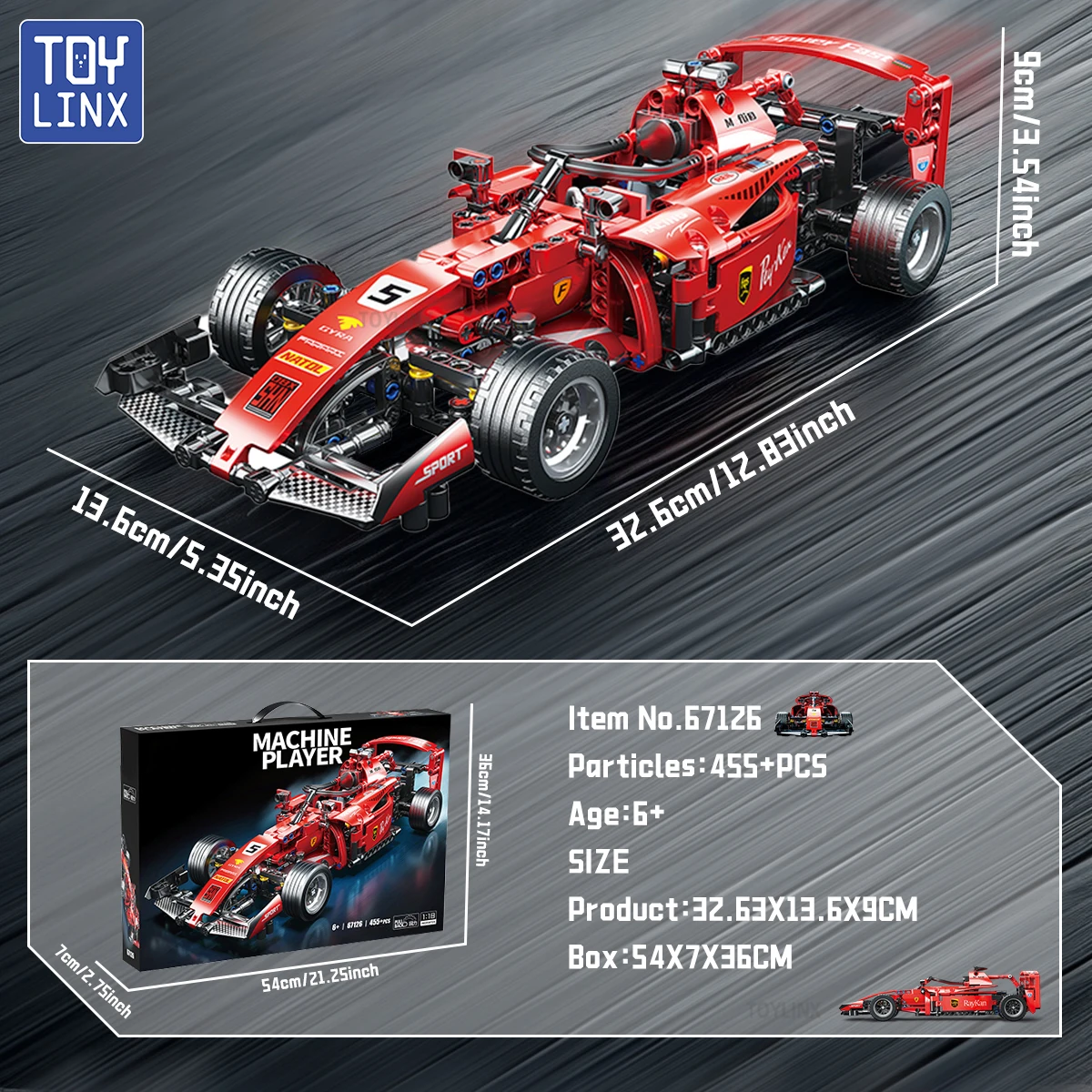 Toylinx diy 455 pçs f1 rc carros de corrida blocos crianças construção carro brinquedos presentes legal modelo colecionável kits carro construção criativa sem caixa