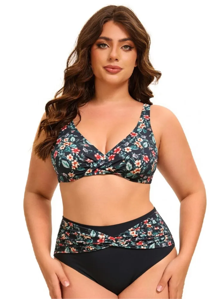 

Plus Size High Waist Bikini Women's Push Up Large Size Swimsuit 2026 Summer Mujer Big Size Tummy Control Swimwear Bikini Sets