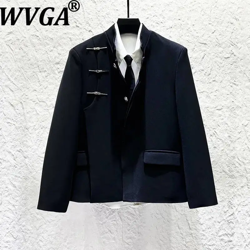 WVGA Spring Autumn New Men Unique Deconstructed Metal Buckle Design Blazer  Niche Chic Chinese Style Stand-up Collar Coat W26273