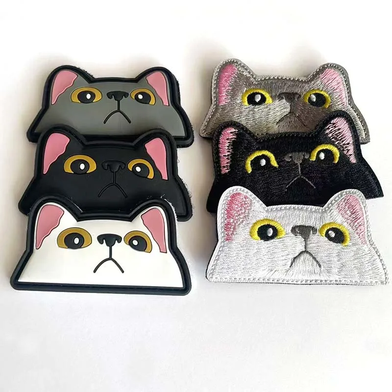 7*3.7CM Gray,Black,White Fabric Badges Embroidery Applique,3d PVC Patches Hook and Loop Funny Emblemen For Backpack,Clothing