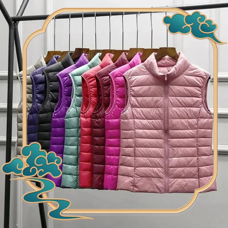 

2025 г., куртка на белом утином пуху, женский жилет, осенне-зимний жилет без рукавов, теплая легкая куртка-пуховик, женские топы, верхняя одежда