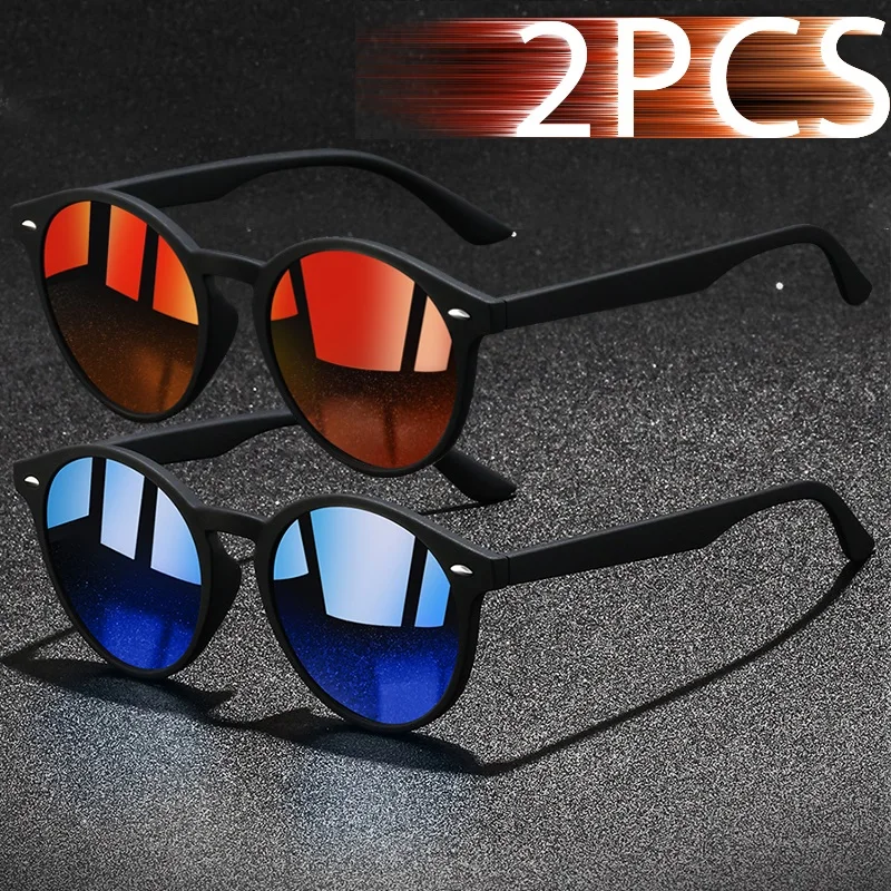 2 Stück Modische Klassische Metall-Sonnenbrille mit Nageldekoration, Vintage Rundform für Männer und Frauen, Angeln und Autofahren, Markendesigner-Sonnenbrille