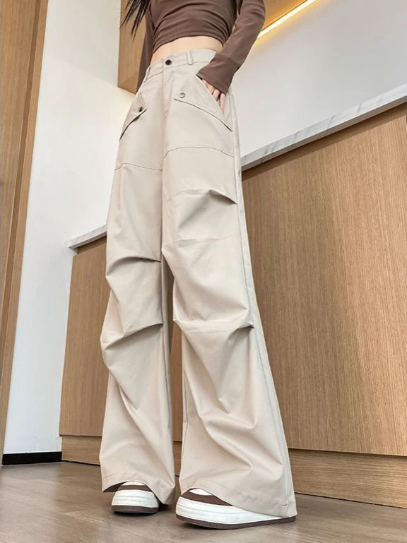 

Брюки-карго женские с вентиляционной молнией осенний нейлон обычного кроя минималистичный городской тренд против морщин прочный для городских красивых мероприятий Y2K