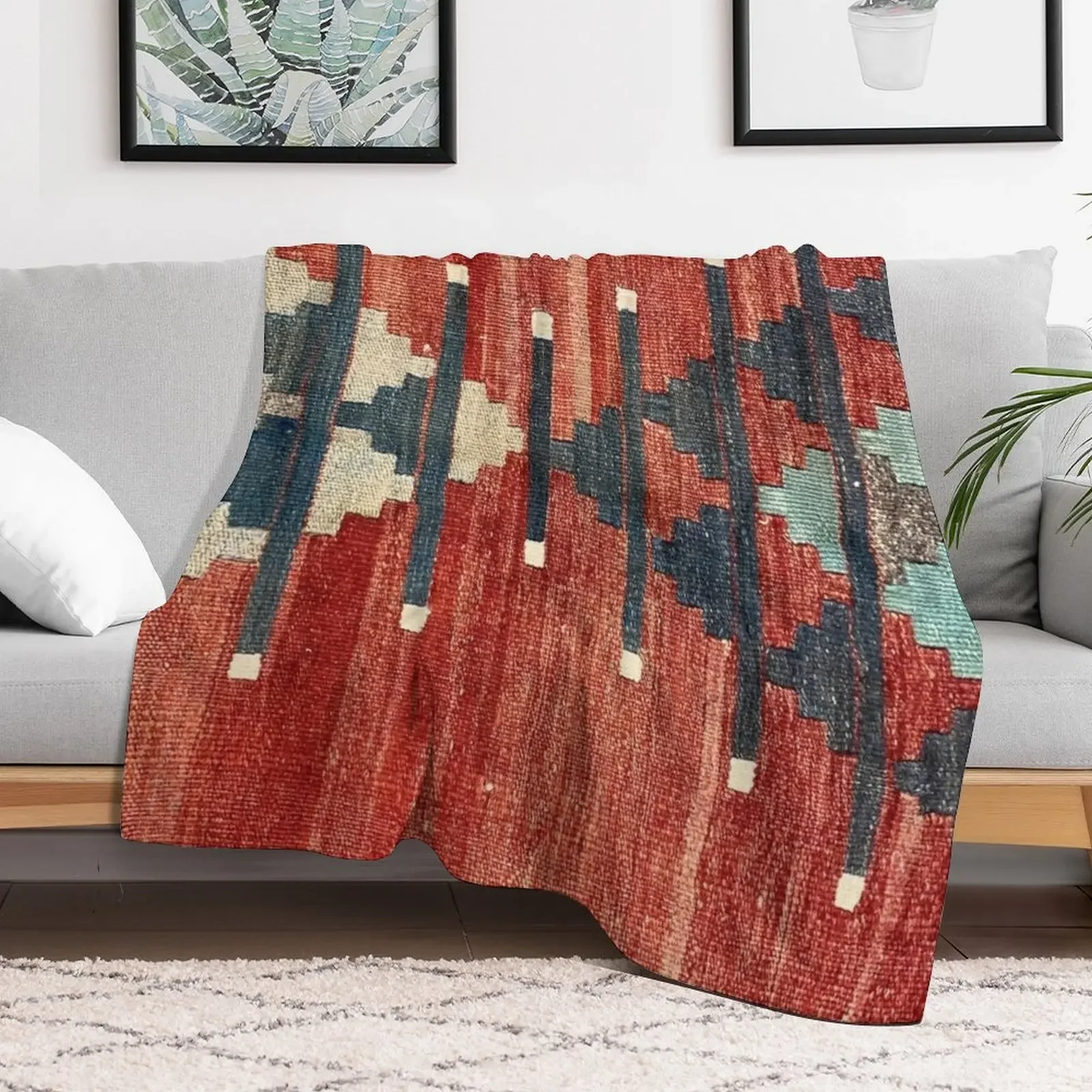 Vintage Kars Decorative Kilim, Navaho Weave, Woven Aztec Textile Throw Blanket Plush Fuzzy Cozy Blanket for Couch Sofa