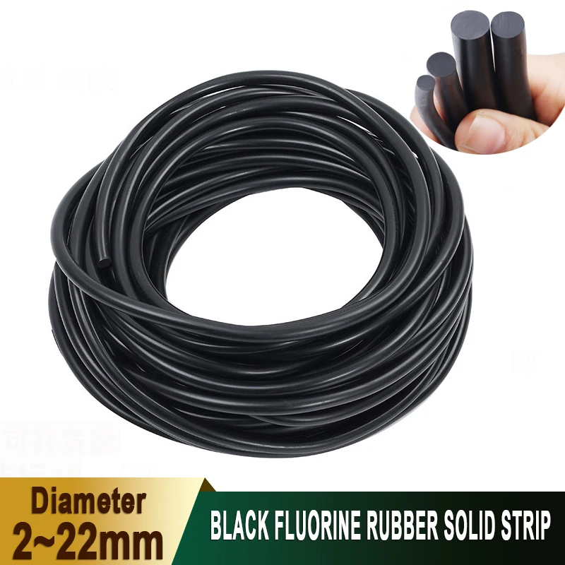 1/2/5M Black Fluorine Rubber Solid Strip Dia 2mm - 22mm FKM O-Ring Fluororubber Round Strips Not Foaming Viton Bar Sealing Strip