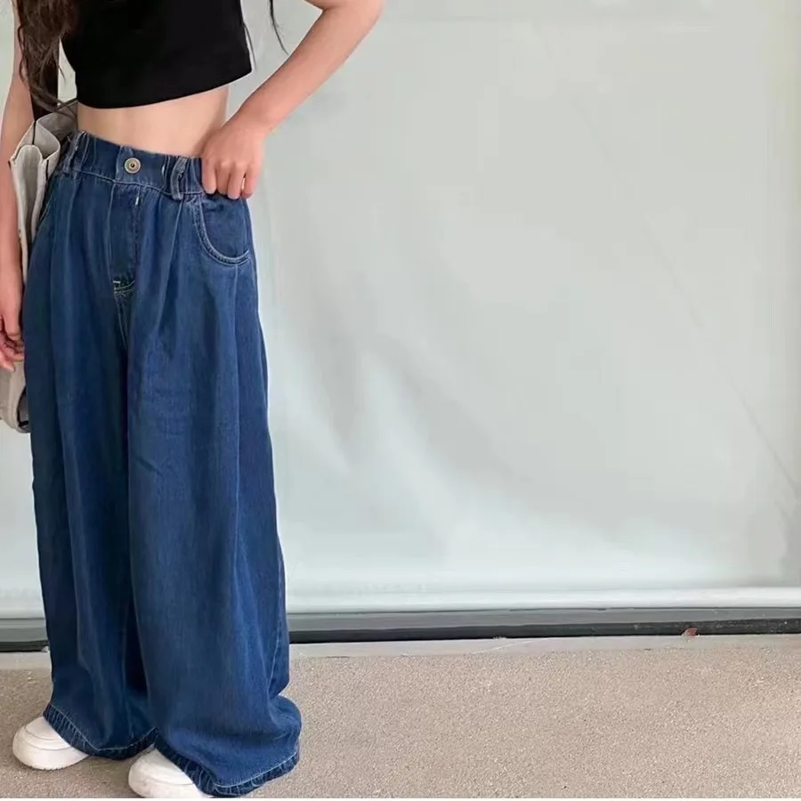 RAISE Kinder-Jeanshosen für Mädchen, Baumwolle, gerade Hosen für Kinder, einfarbig, elastischer Bund, 2–14 Jahre, weite Hosen für Kinder und Mädchen, für alle Jahreszeiten – Detail 2