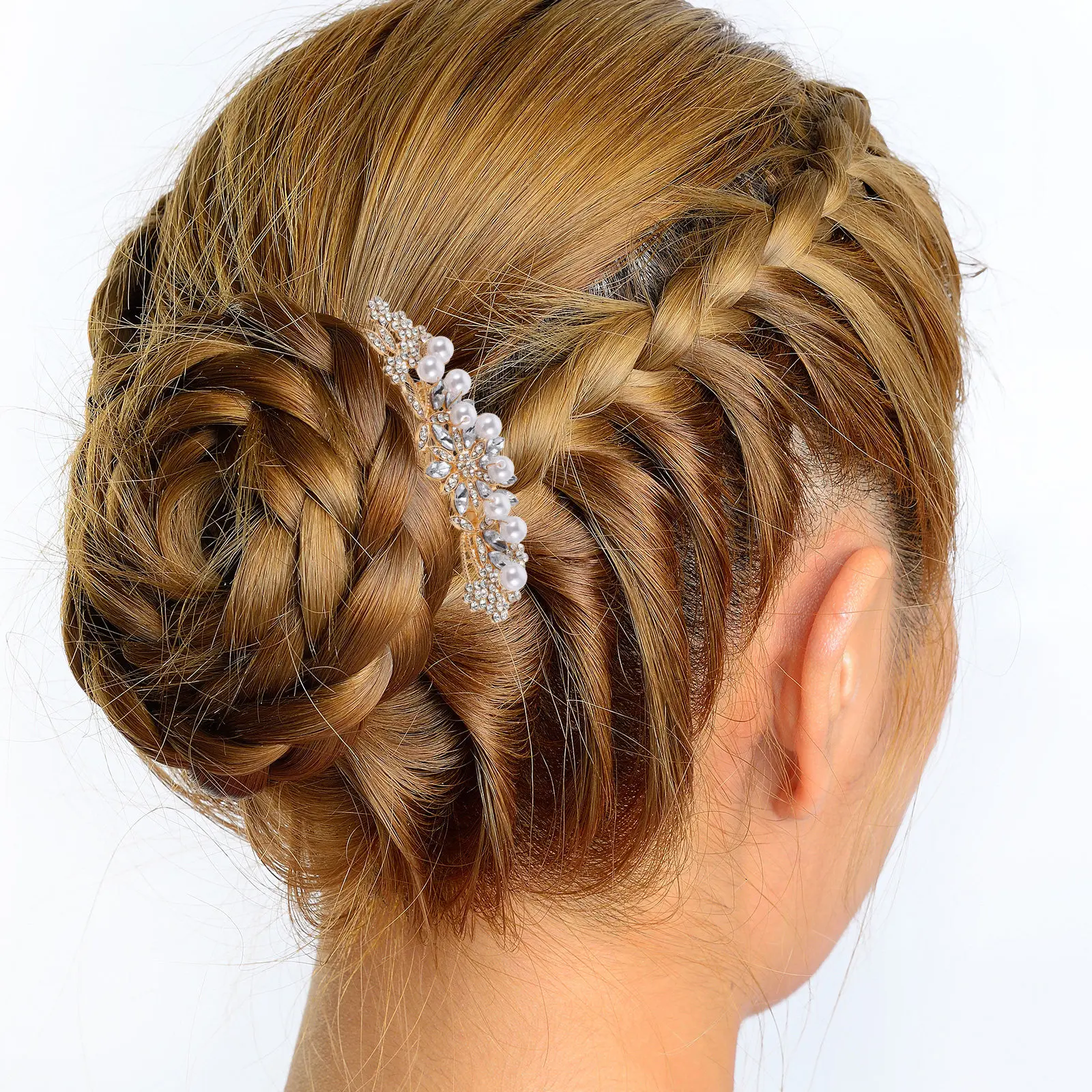 

2Pcs Bridal Hair Comb Handmade Rhinestone Pearl Wedding Headpiece Silver Gold Decorative Hair Accessories for Bride Ceremony