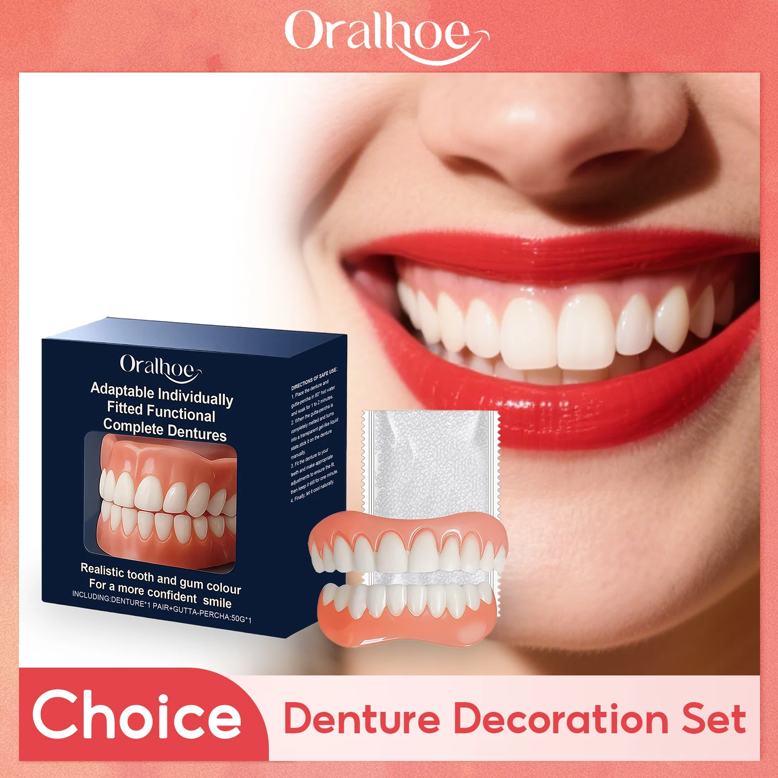Kit de prothèses dentaires en silicone, dents orthodontiques temporaires, fausses dents supérieures et inférieures, soins d'hygiène buccale, blanchiment, simulation de prothèses dentaires 2027