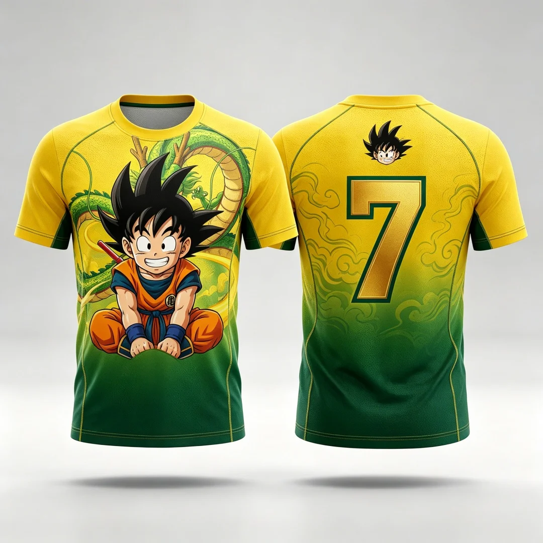 2026 Dragon Ball Kid Goku & Shenron # 7 Jersey T-Shirt 3D-Druck Anime Tee Atmungsaktive Sportbekleidung für Männer Frauen Fans Streetwear Top – Detail 4