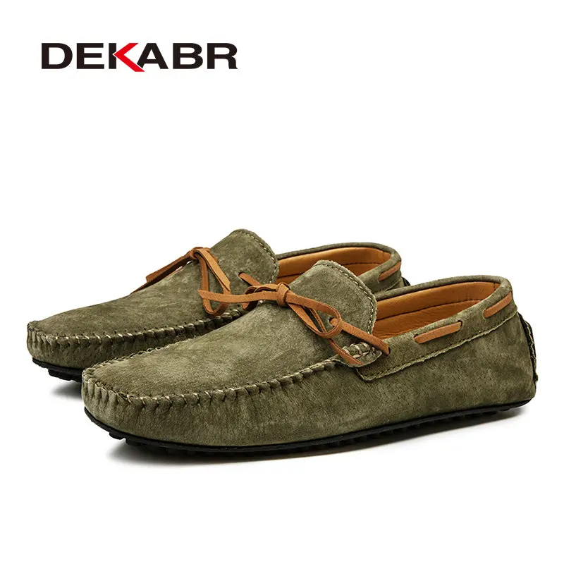 DEKABR Casual Men Genuine Leather Shoes Summer Breathable Green Men\'s Loafers Leather Shoes Sapato Masculino Zapatos Hombre