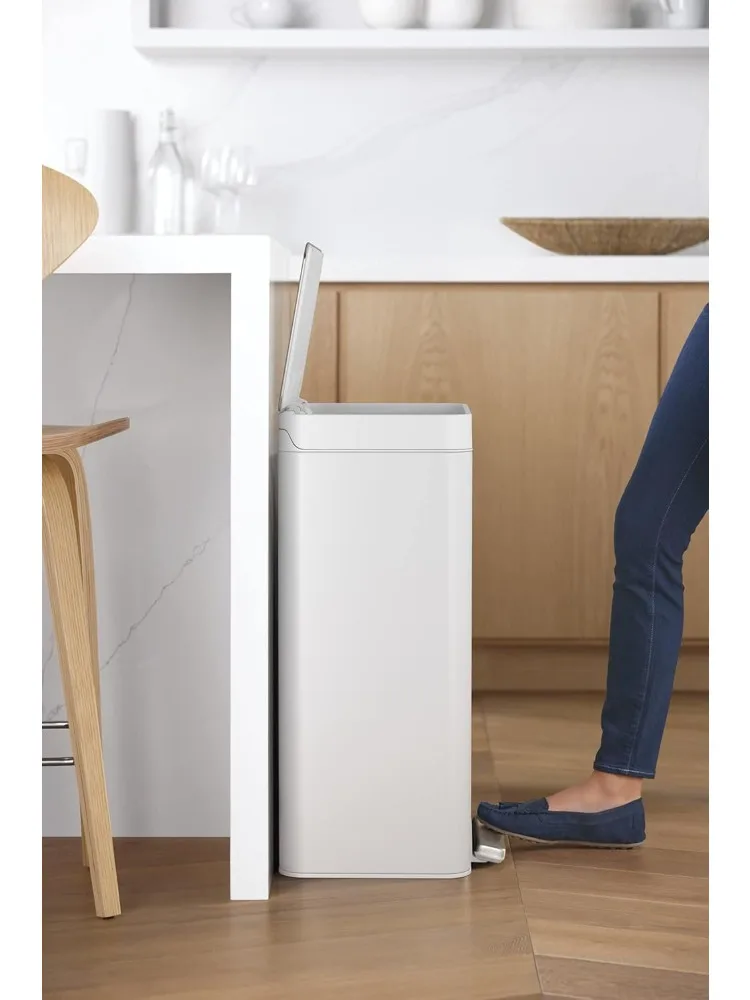 

20940-STW 13 Gallon Kitchen Step Trash Can with Foot Pedal, Soft Close Lid, White Stainless Steel