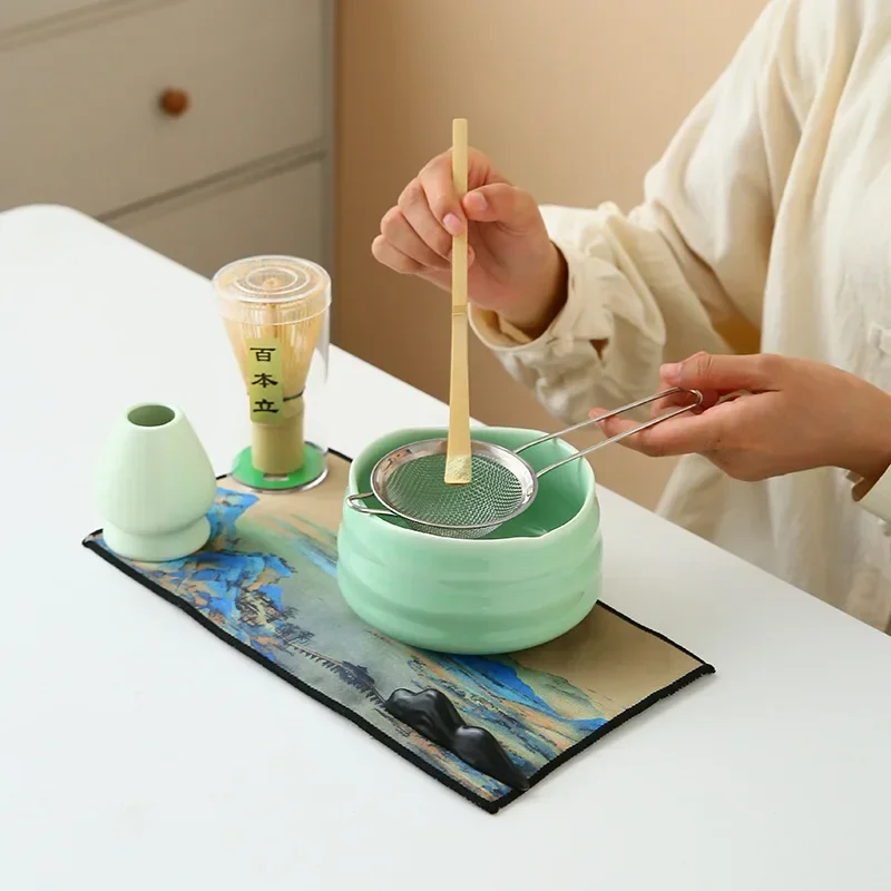 7PCS/Pack Japanese Matcha Ceremony Set - Includes Chasen (Whisk), Chawan (Tea Bowl), and Tools in Artistic Gift Box.