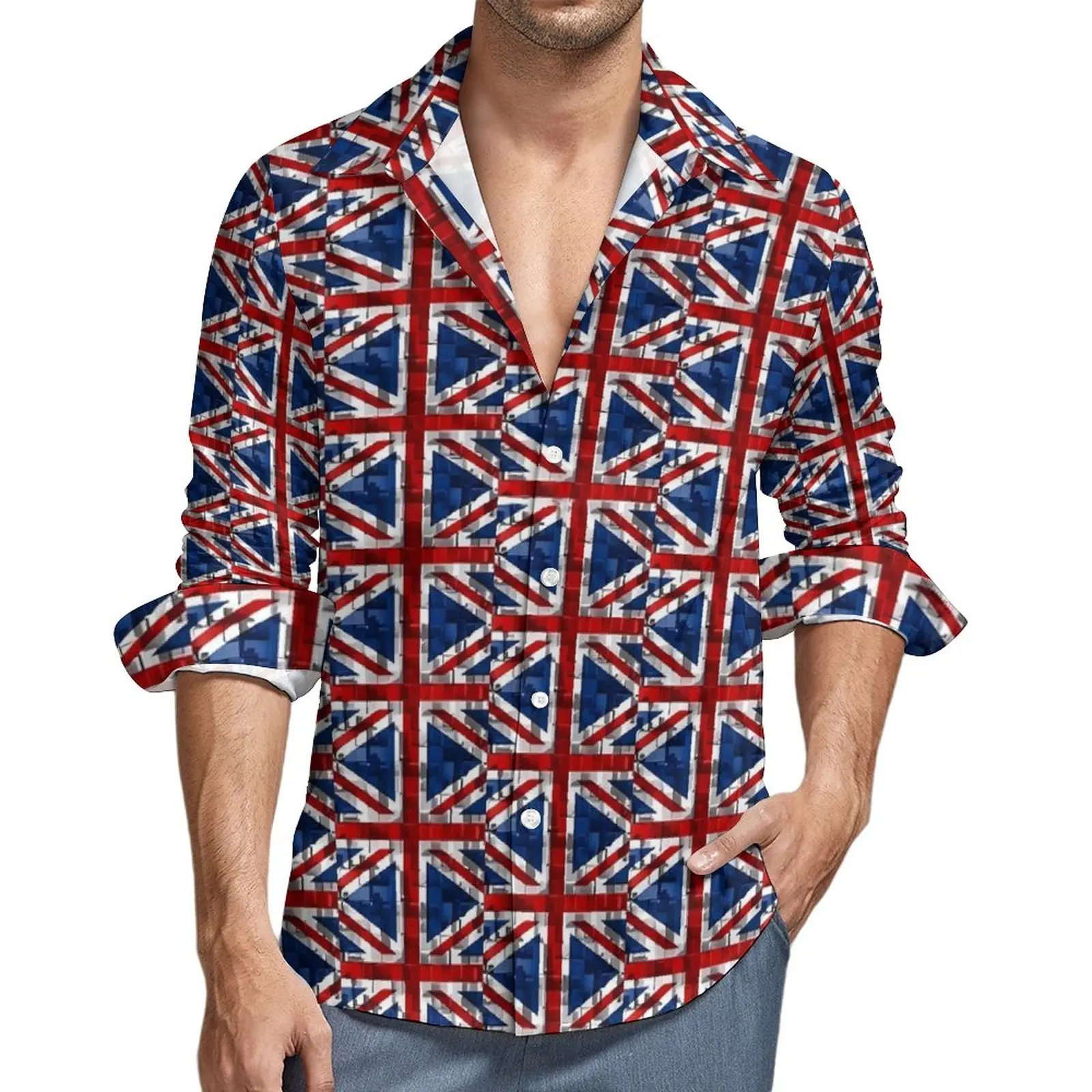 Britse vlag shirt lente Britse vlag 3D casual shirts mannelijke vintage blouses lange mouw grafische grappige tops groot formaat 3XL 4XL