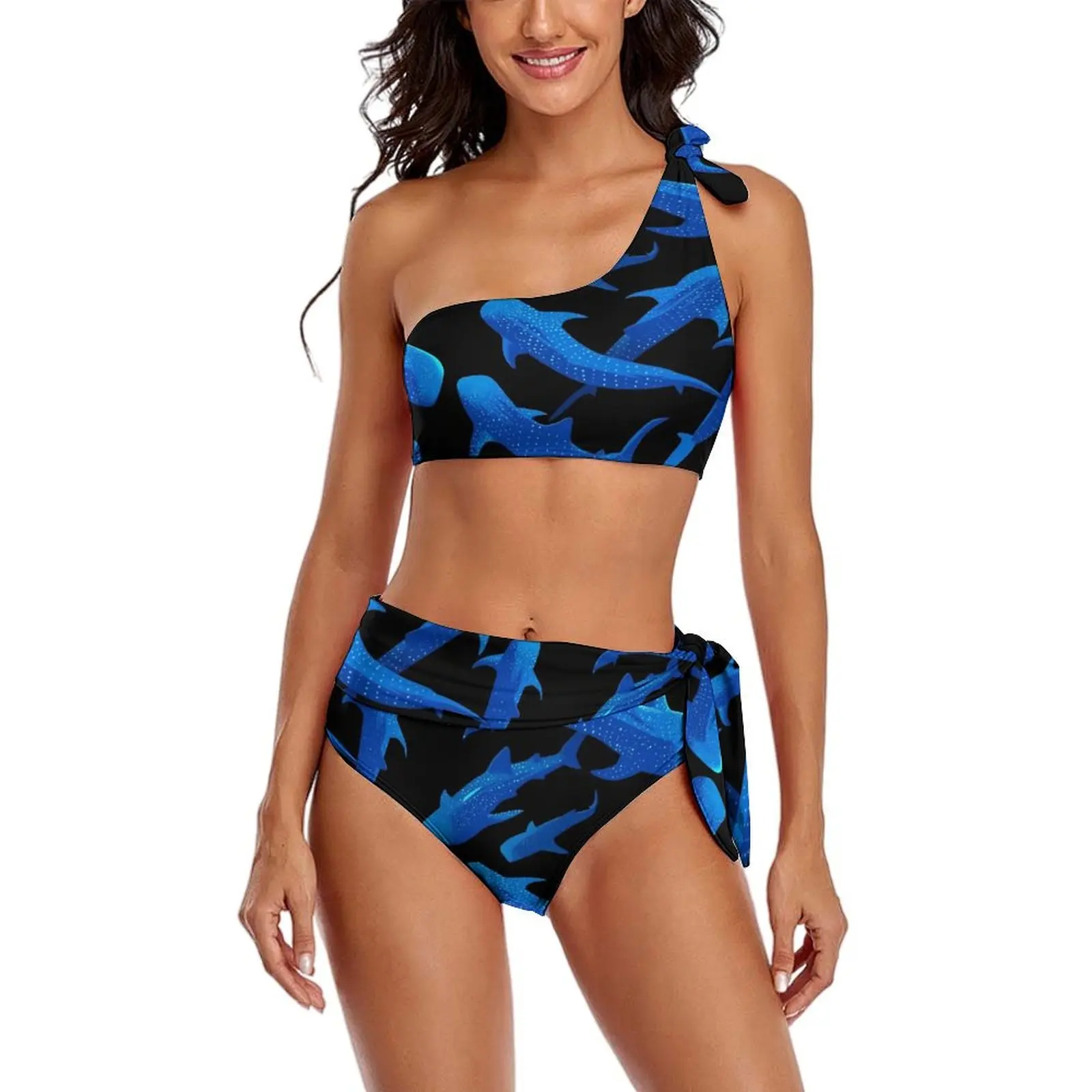 Tubarão Baleia Biquíni Maiô Conjunto para Mulheres, Animal Print, Swimwear Retro, Biquínis De Cintura Alta, Sexy Maiôs De Banho