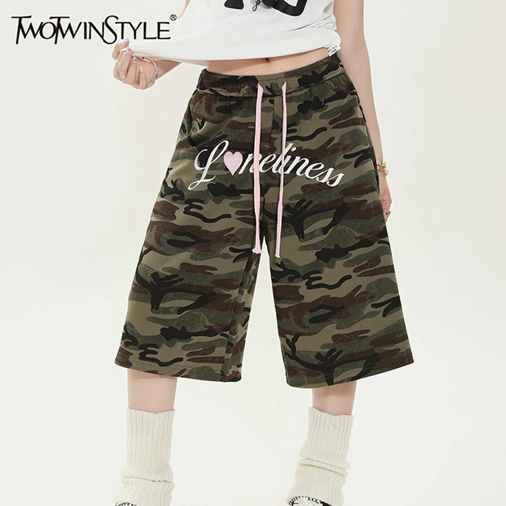 

TWOTWINSTYLE Hit Color Loose Casual Spliced Lace Up Pants for Women High Waist Minimalist Pant Female New