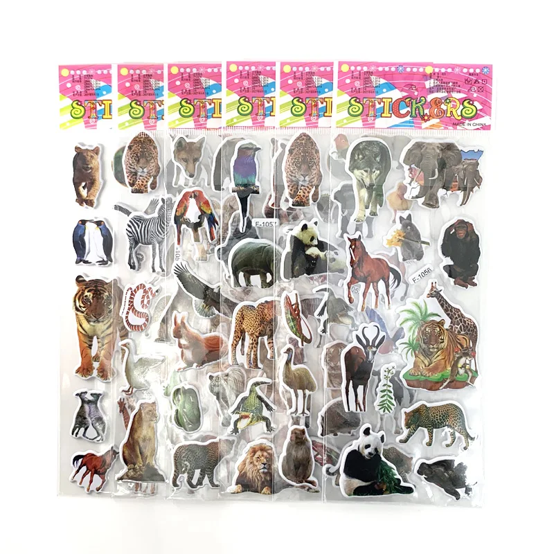 12 Sheets/set 3D Real Wild Animal Stickers Toys For Children Scrapbook Laptop Notebook Tiger Lion Horse Sticker Gift