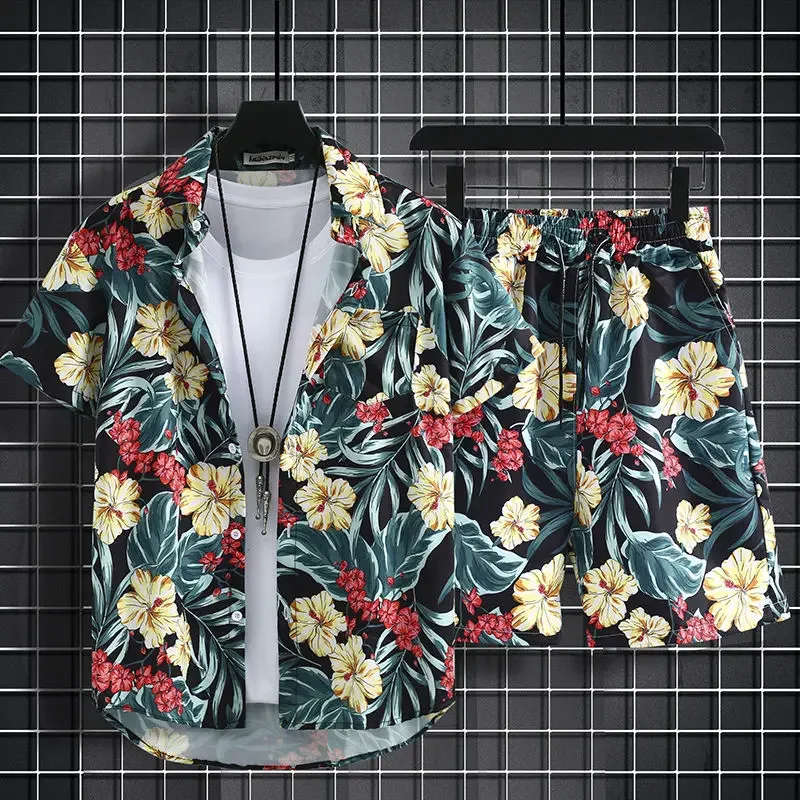 

Oversized Shirts Shorts Suits for Men Print Hawaii Graphic Beach Luxury Stretch Polyester Short Quarter Sleeve Basic Man Sets