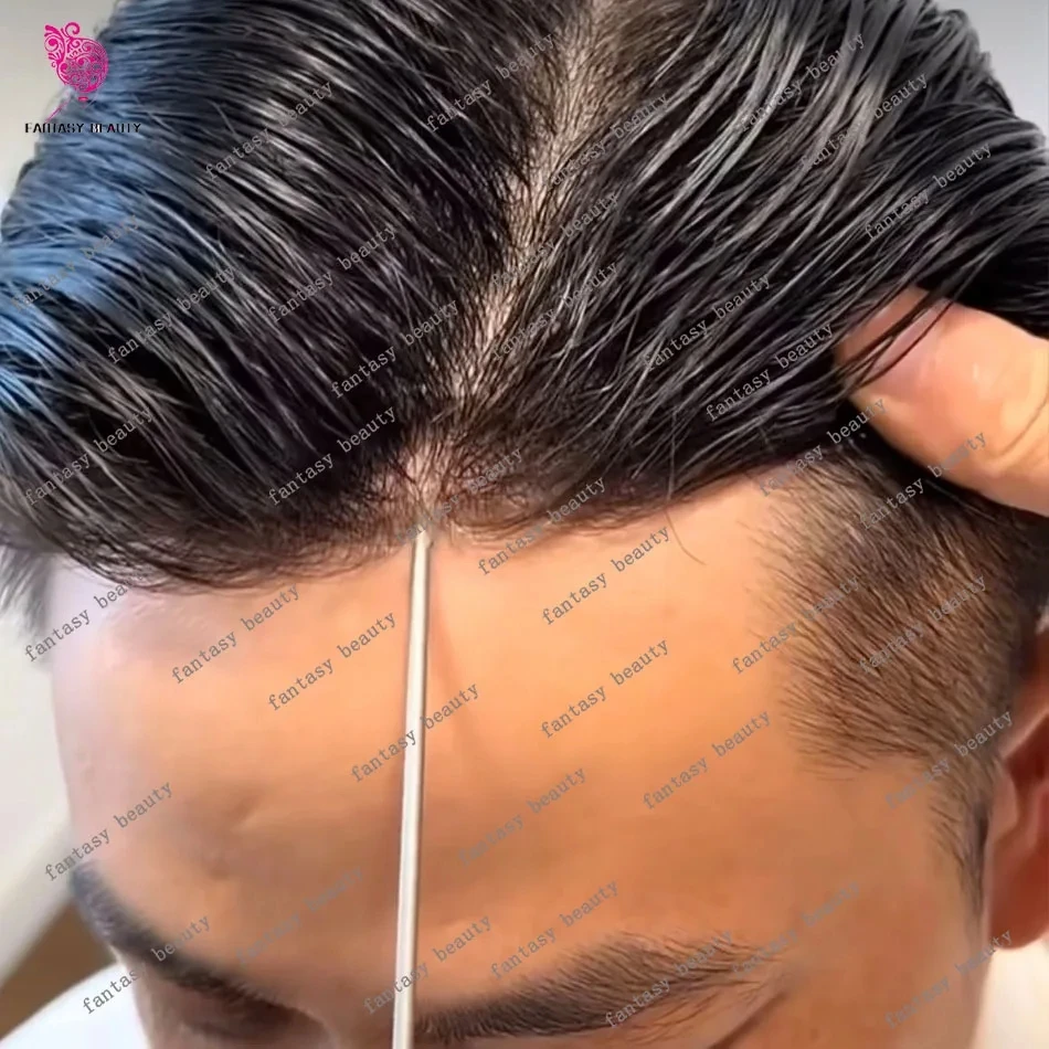 Surper دائم شعري طبيعي براون الرجال الشعر المستعار شعر الإنسان رقيقة الجلد بولي رمادي أسود 1B50 1B20 1B80 Microskin الشعرية Prothesi