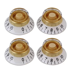4 x Electric Guitar White&Golden Transparent Plastic Bell Knob 6mm Dia Hole